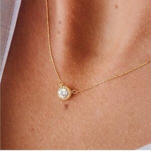 GOLD 14k Gold Plated Civic Zirconia Halo Chain Necklace